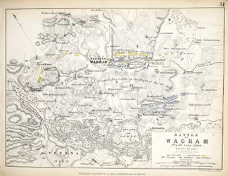 Karte der Schlacht von Wagram, veröffentlicht von William Blackwood and Sons, Edinburgh und London, 1848